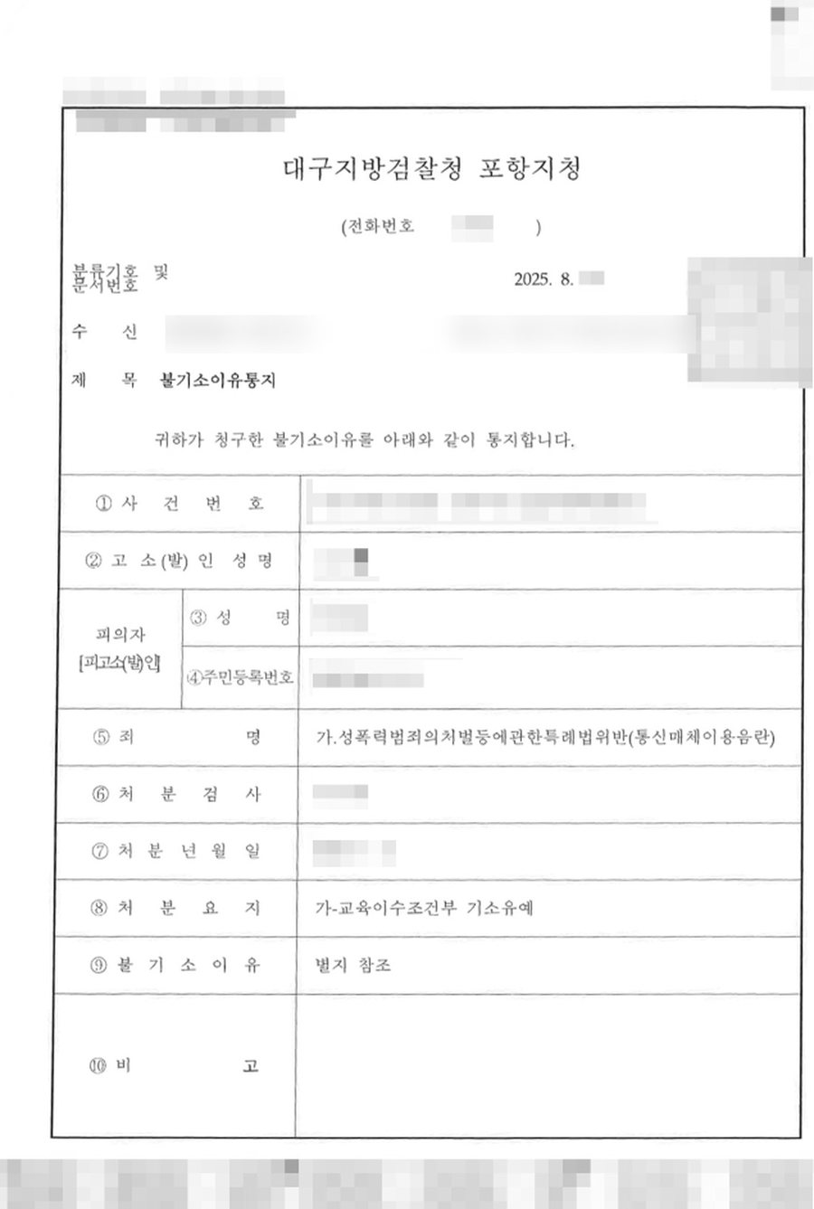 통매음 불기소 판결문 사본