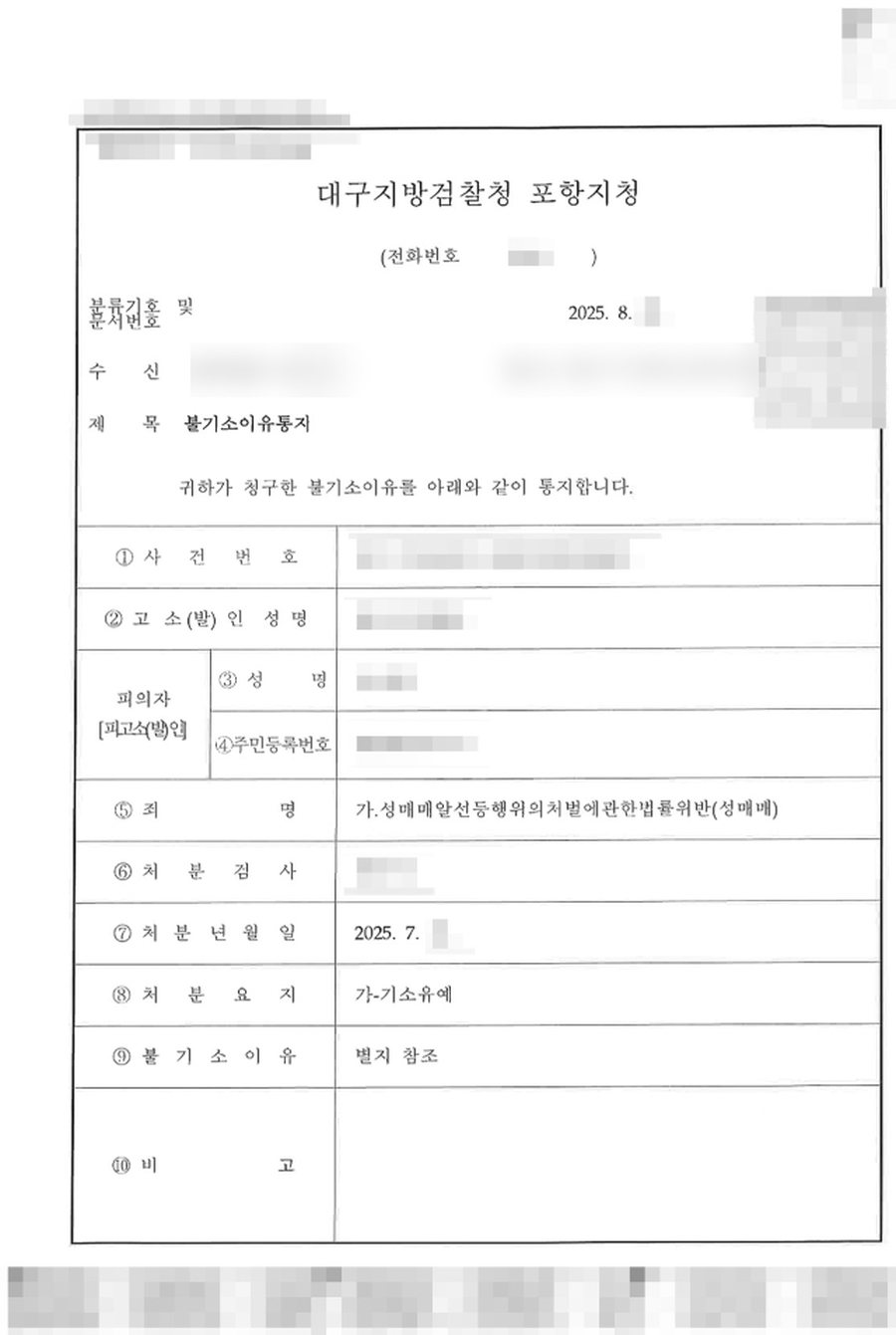 성매매 불기소 판결문 사본